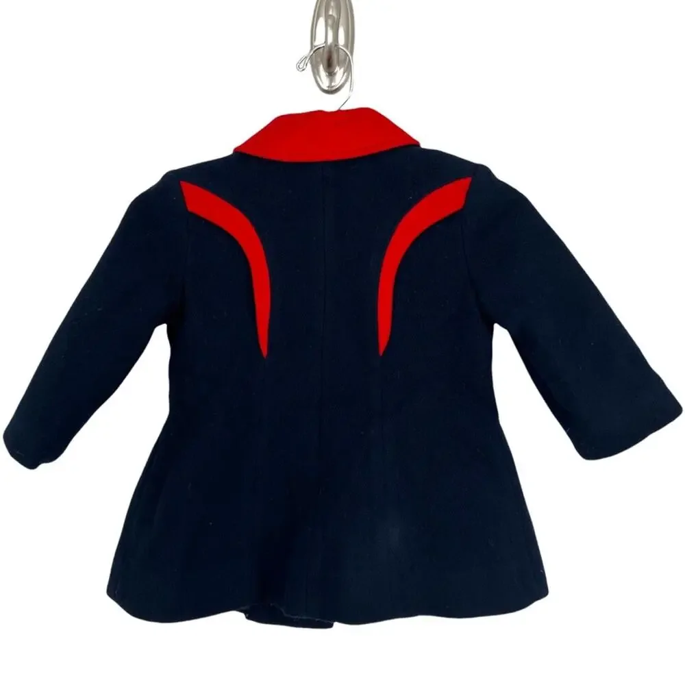Vtg Rothschild Pea Coat Jacket Wool Navy Blue Red Button Front Union Made Sz S